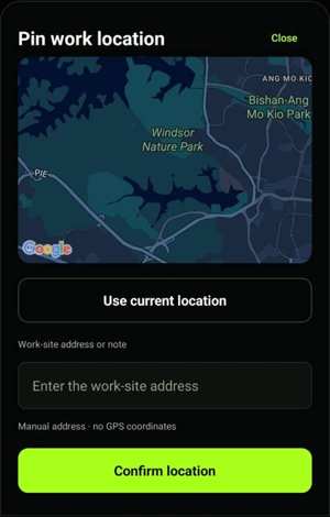 Cleaned DISPUTE Pin work location screen from the real Android app
